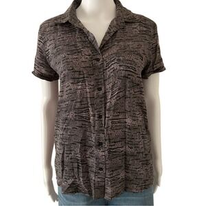 RVCA Button Front Black Deep Purple Short Sleeve top shirt small